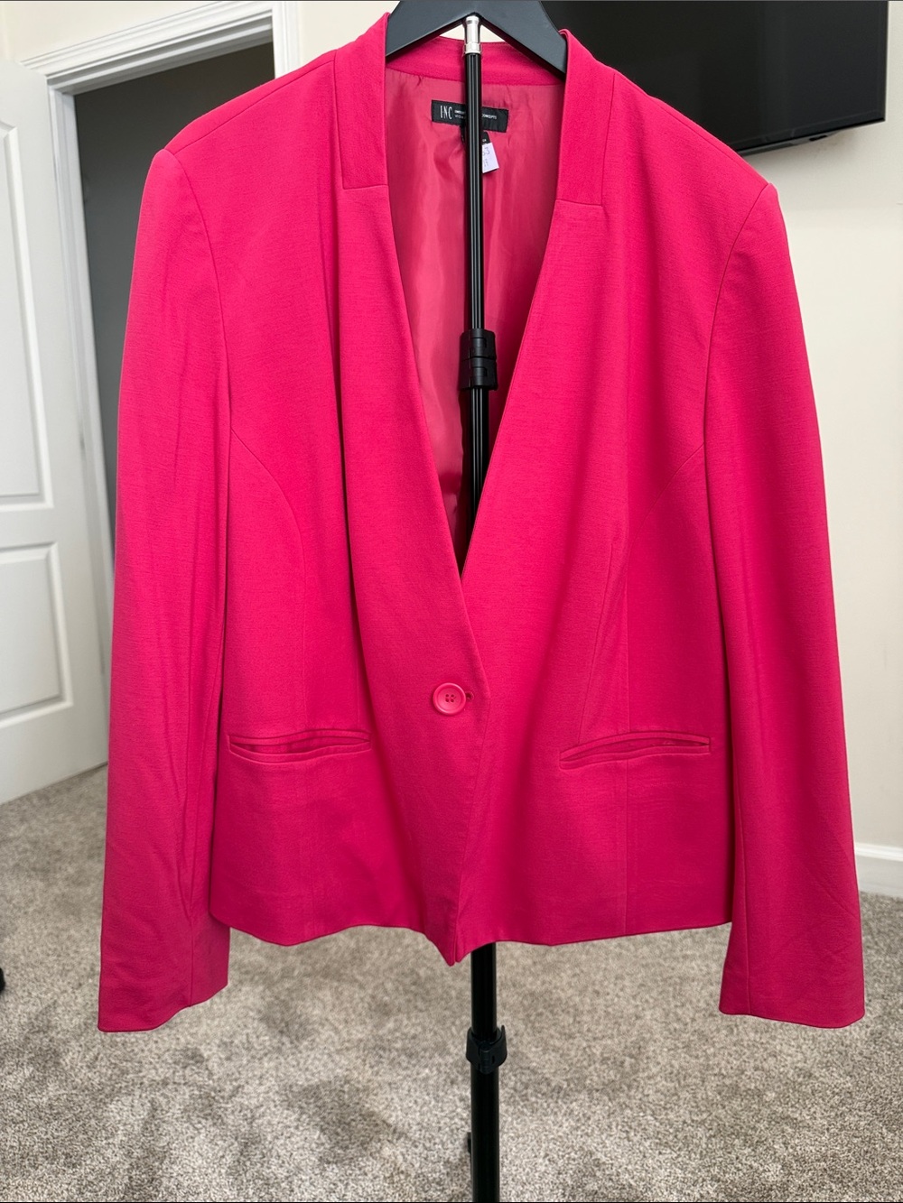 INC International Concepts Hot Pink Single-Button Open-Collar Blazer